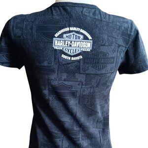 Vintage Womens T-Shirt Small Harley-Davidson Bravado USA Rhinestone Logo AOP